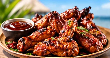 BBQ wings served with a dipping sauce